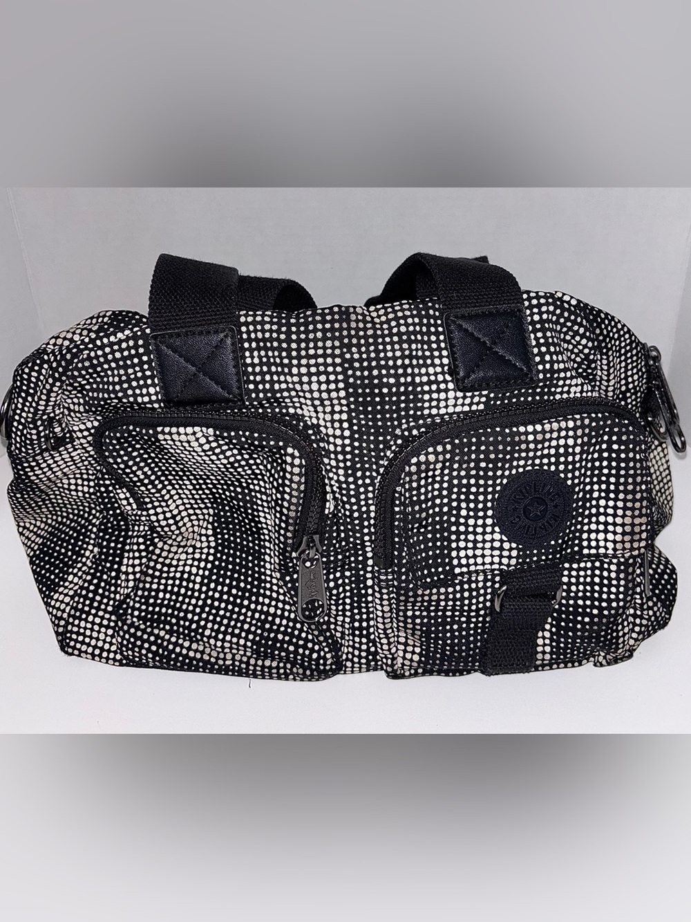 Kipling Black & White Dot Shoulder Bag with Ample Pockets
